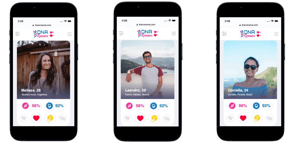 [es_ES] DNA Romance dating app on three phones
